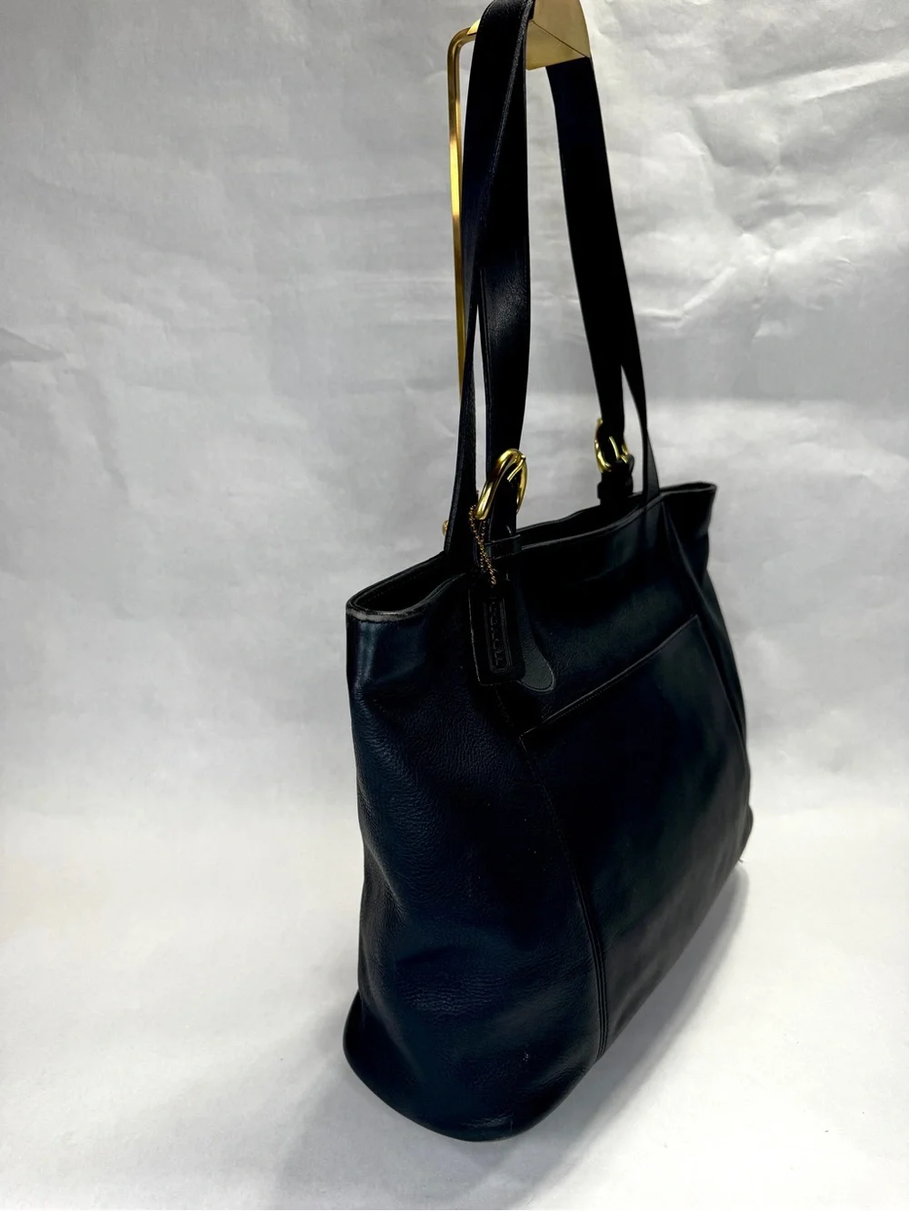 Vintage Coach 4155 Navy Blue Leather Large Tote Shopper Brass Hardware USA